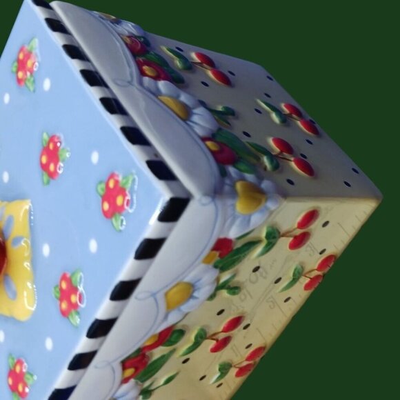 Mary Engelbreit Ceramic Floral & Cherry Design Canister With Lid - Picture 4 of 12